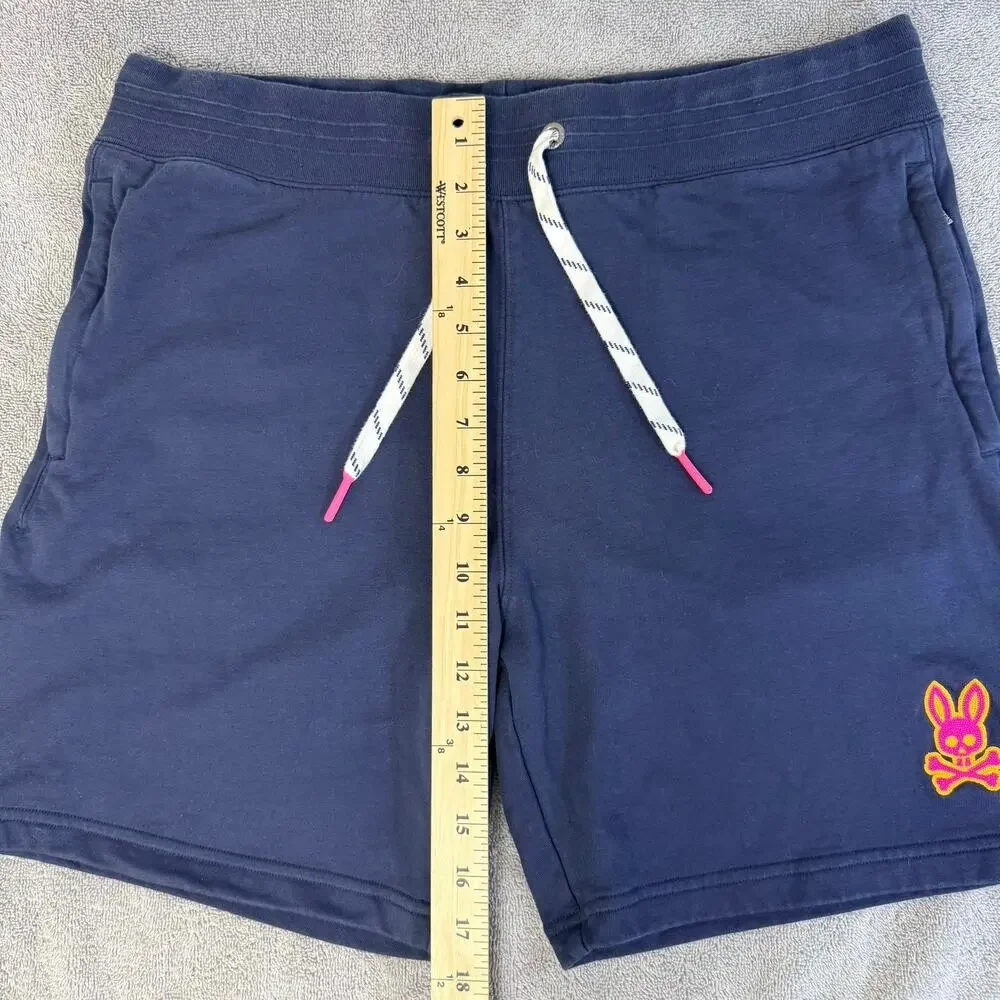 Psycho Bunny Mens Large Navy Blue Cotton French Terry Sweat Shorts Loungewear